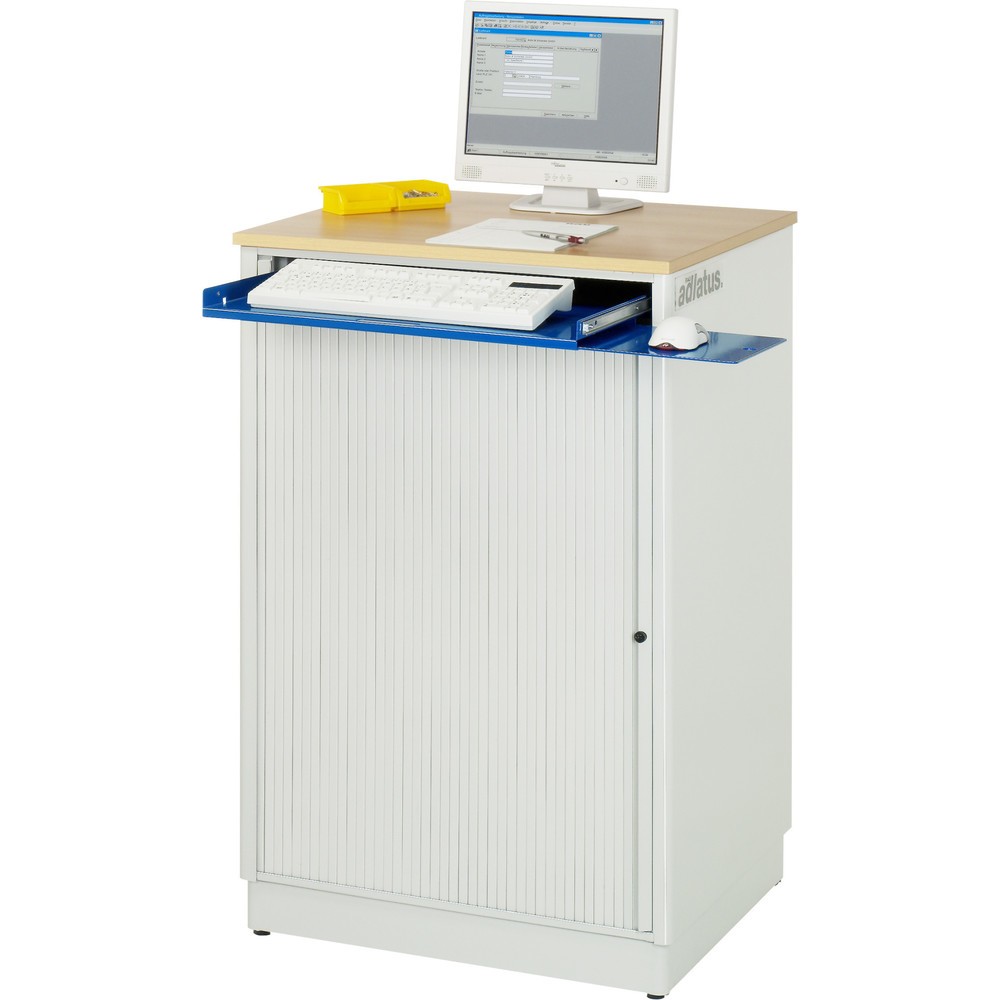 Číslo obrázka výrobku 5: Počítačové stanice RAU, v × š × h 1 100 × 720 × 660 mm, pracovná doska s bukovým dekorom, s roletou, elektrická zásuvková lišta