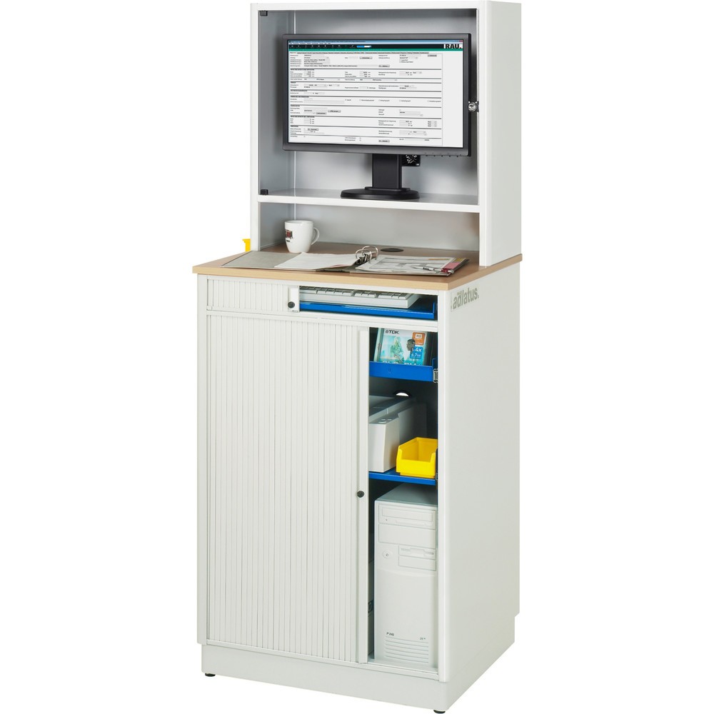 Číslo obrázka výrobku 3: Počítačové stanice RAU, v × š × h 1 810 × 720 × 660 mm, pracovná doska s bukovým dekorom, s roletou, elektrická zásuvková lišta