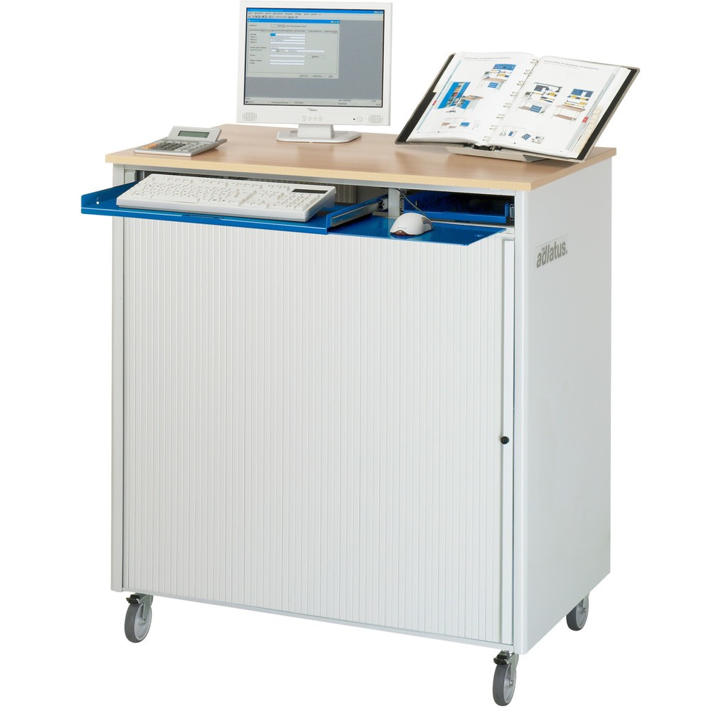 Číslo obrázka výrobku 3: Počítačové stanice RAU, v × š × h 1 100 × 1 030 × 660 mm, pracovná doska s bukovým dekorom, s roletou, elektrická zásuvková lišta, zásuvka