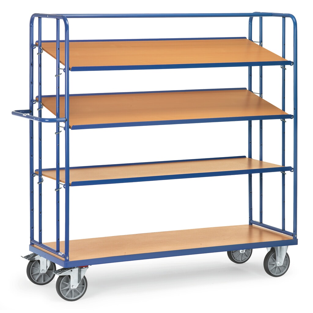 Obrázok výrobku: Podlahový vozík Eurobox fetra®, nosnosť 500 kg, 4 úrovne 1 250 x 610 mm