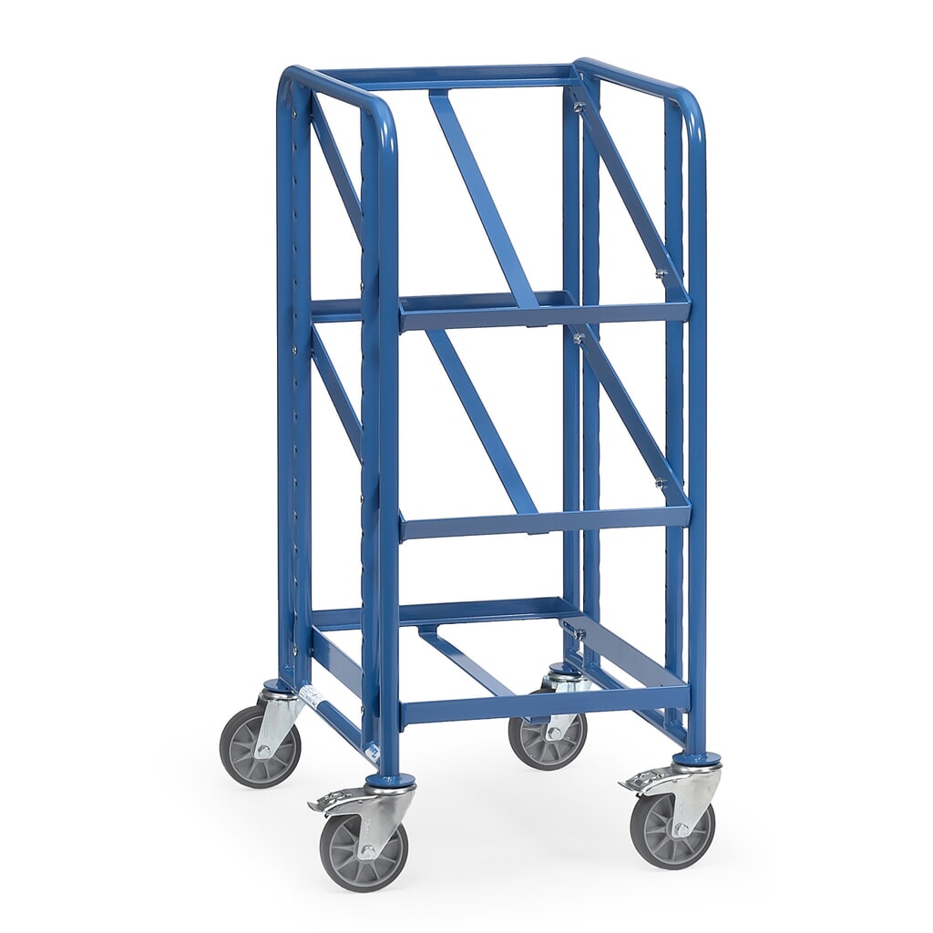 Obrázok výrobku: Podlahový vozík Eurobox fetra®, otvorený rám, nosnosť 250 kg, 3 podlahy à 410 x 610 mm