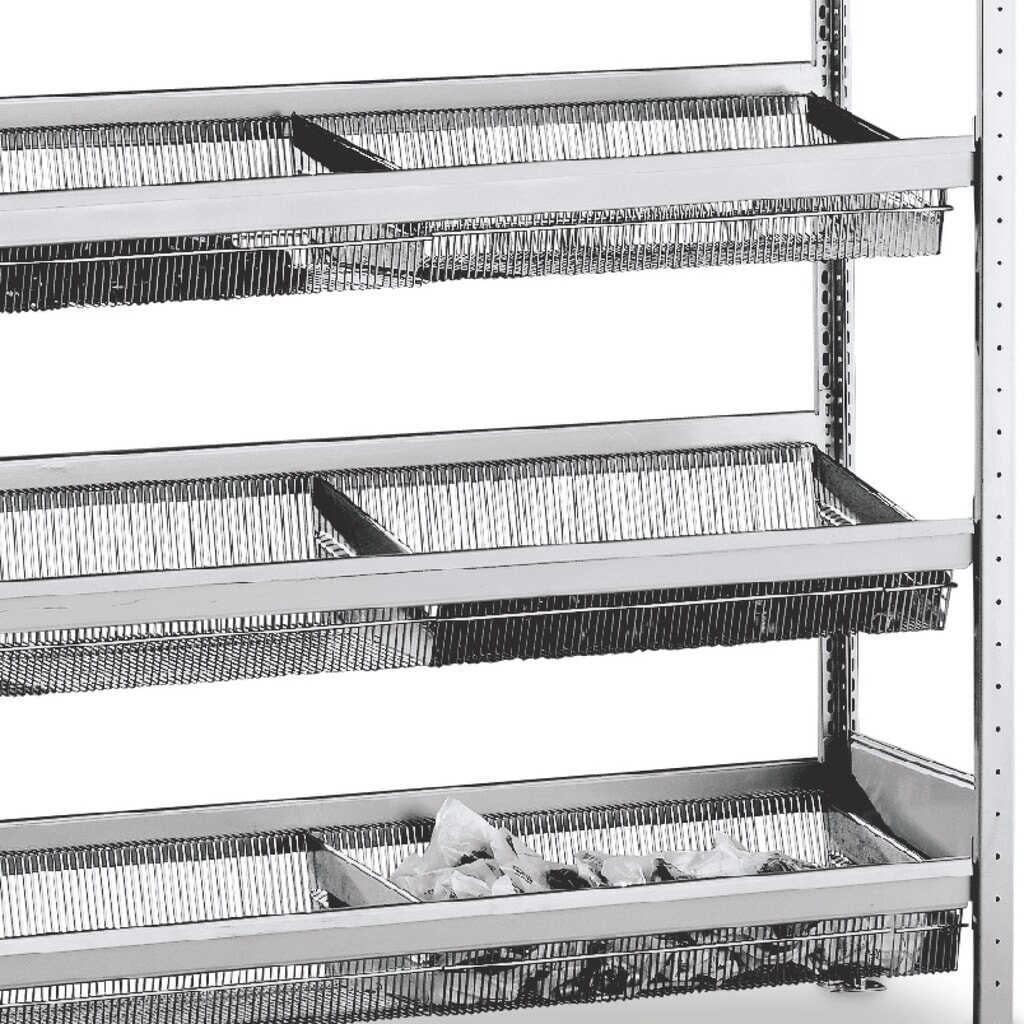 Obrázok výrobku: Schulte Regálový kôš Level s košmi s úzkymi sieťami, š x H 1,500 x 400 mm