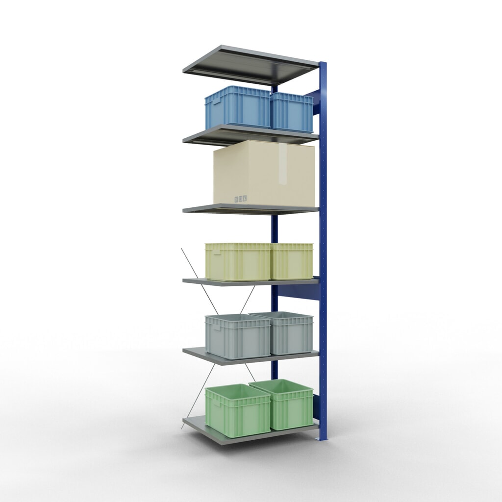 Číslo obrázka výrobku 3: policový regál SCHULTE, prídavné pole, horca modrá/galvanizovaný, nosnosť regálu 150 kg, V x Š x H 2 500 x 750 x 600 mm