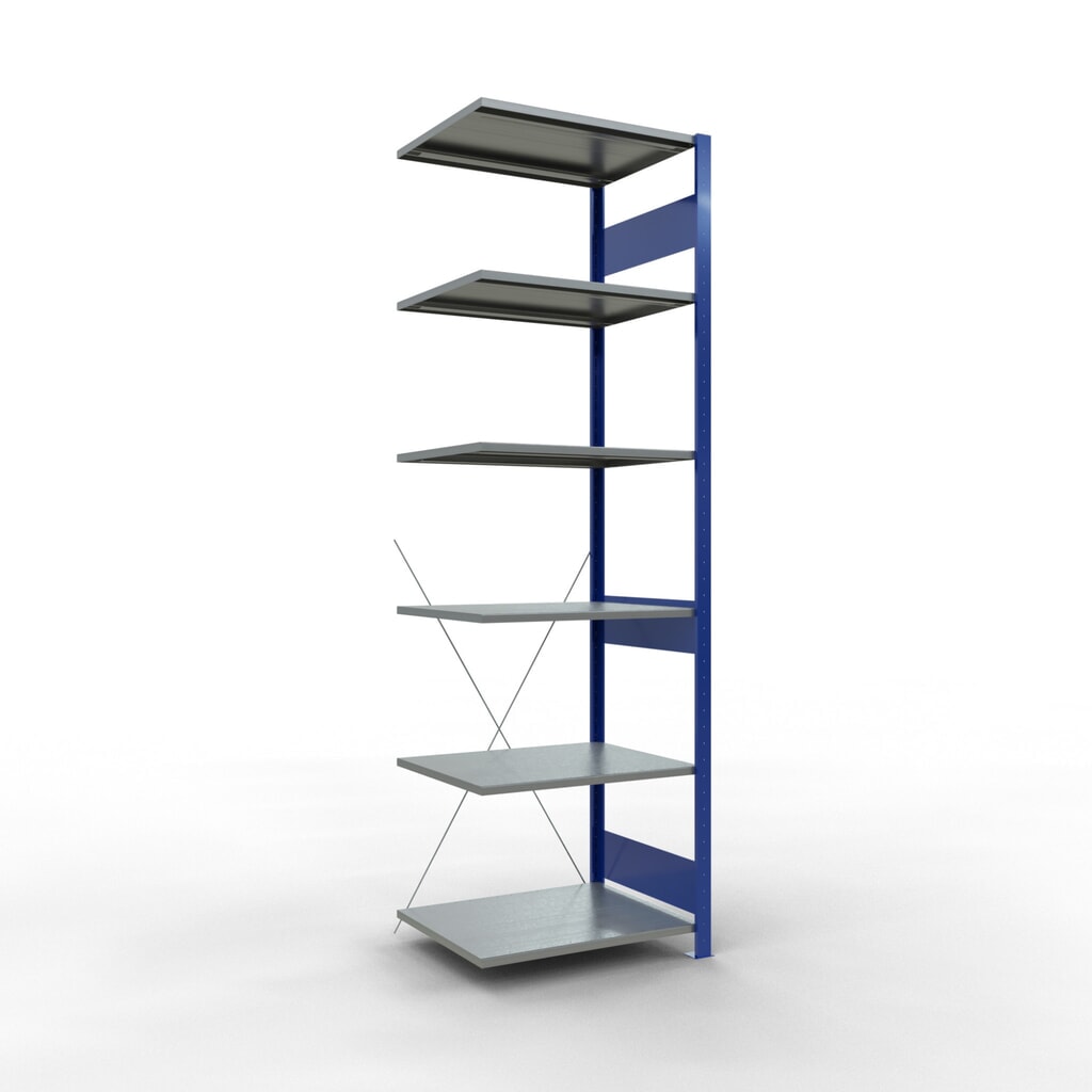 policový regál SCHULTE, prídavné pole, horca modrá/galvanizovaný, nosnosť regálu 150 kg, V x Š x H 2 500 x 750 x 600 mm Obrázok výrobku: policový regál SCHULTE, prídavné pole, horca modrá/galvanizovaný, nosnosť regálu 150 kg, V x Š x H 2 500 x 750 x 600 mm