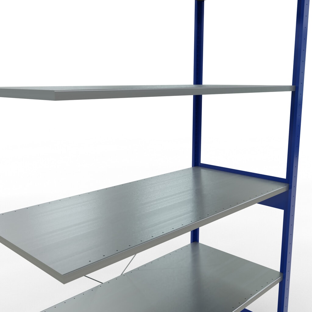 Číslo obrázka výrobku 5: Policový regál SCHULTE, nadstavbové pole, enciánovomodrá/pozinkovaný, zaťaženie police 150 kg, v × š × h 2 500 × 1 300 × 600 mm