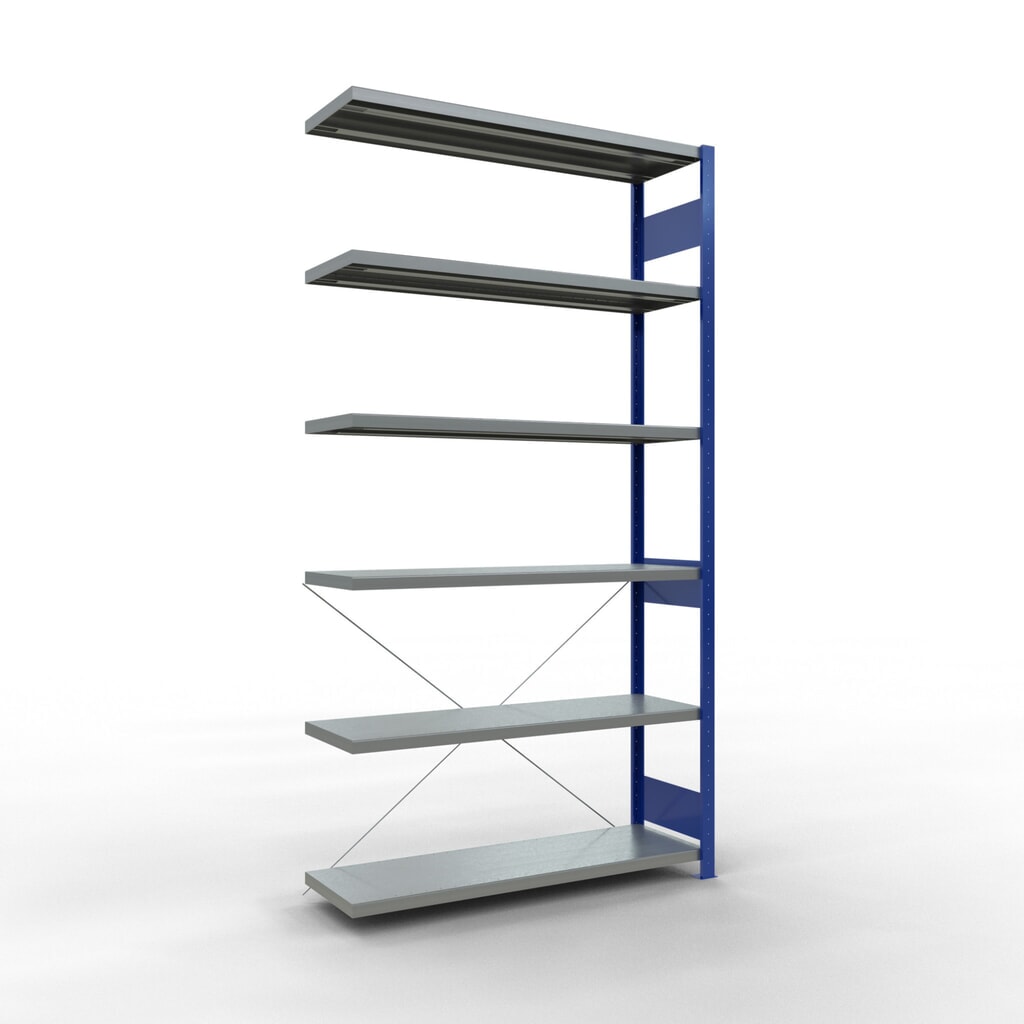 Obrázok výrobku: policový regál SCHULTE, prídavné pole, horca modrá/galvanizovaný, nosnosť regálu 250 kg, V x Š x H 2 500 x 1 300 x 400 mm