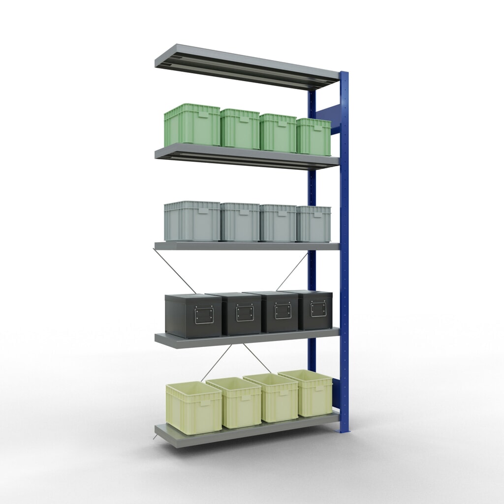 Číslo obrázka výrobku 3: SCHULTE policový regál, prídavné pole, nosnosť regálu 330 kg, horca modrá/galvanizované, V x Š x H 2 000 x 1 000 x 300 mm