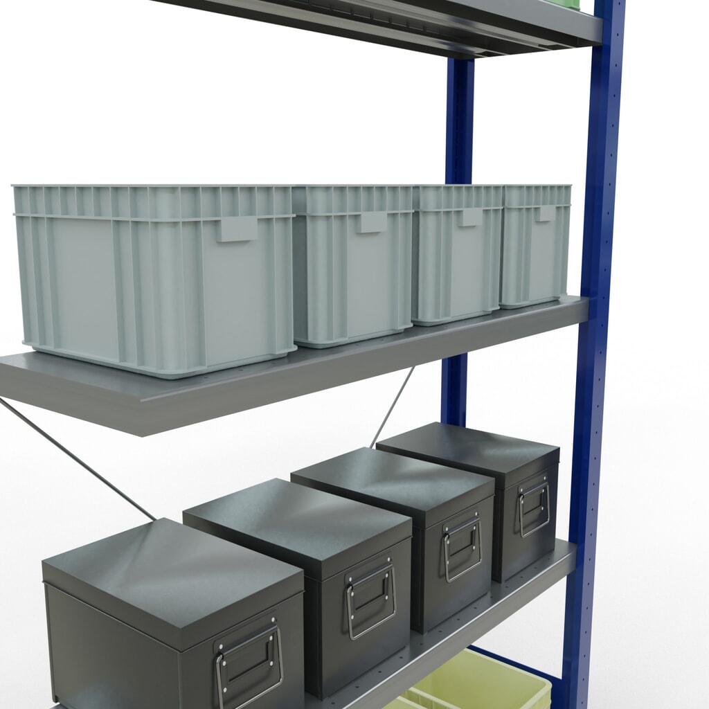 SCHULTE policový regál, prídavné pole, nosnosť regálu 330 kg, horca modrá/galvanizované, V x Š x H 2 000 x 1 000 x 300 mm Číslo obrázka výrobku 4: SCHULTE policový regál, prídavné pole, nosnosť regálu 330 kg, horca modrá/galvanizované, V x Š x H 2 000 x 1 000 x 300 mm