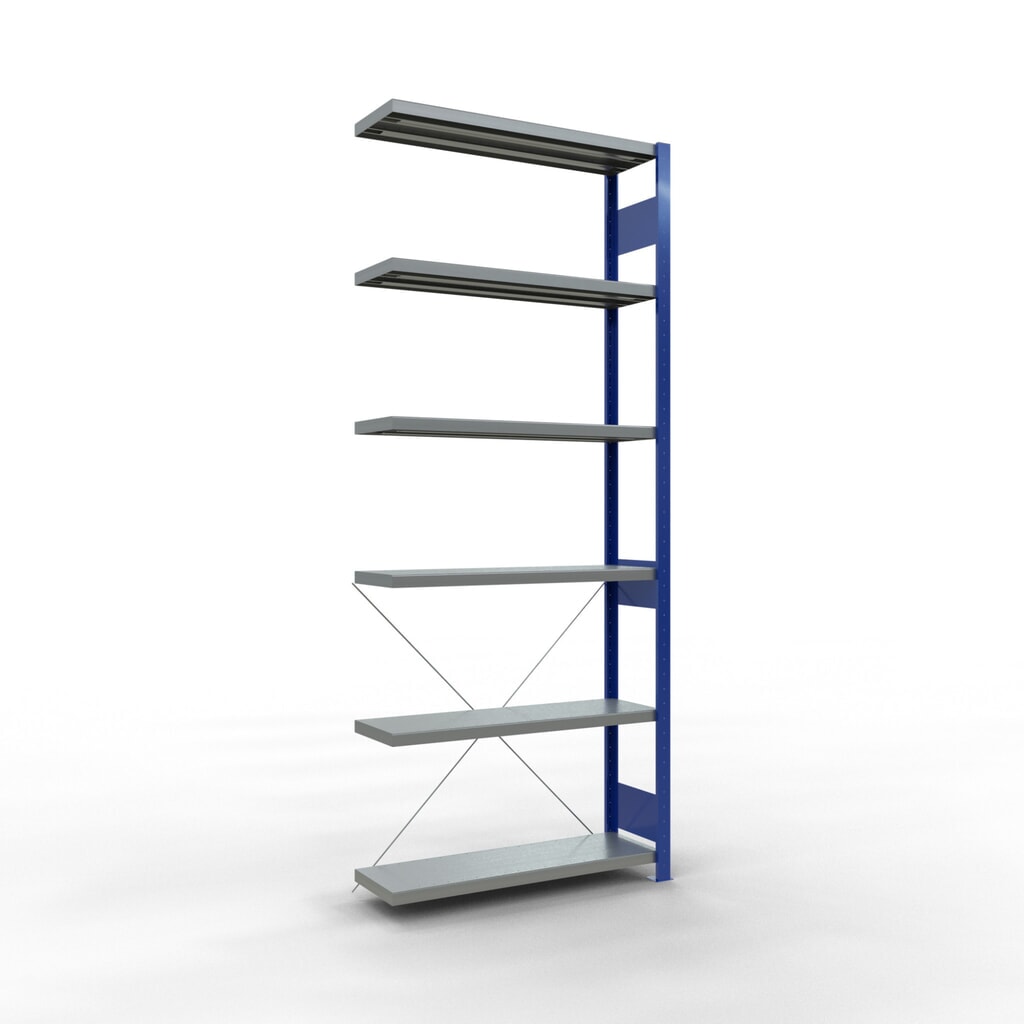 SCHULTE policový regál, prídavné pole, nosnosť regálu 330 kg, horca modrá/galvanizované, V x Š x H 2 500 x 1 000 x 300 mm Obrázok výrobku: SCHULTE policový regál, prídavné pole, nosnosť regálu 330 kg, horca modrá/galvanizované, V x Š x H 2 500 x 1 000 x 300 mm