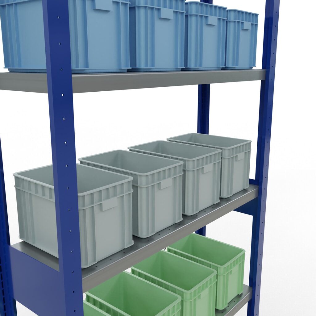 Policový regál SCHULTE v enciánovo modrej/pozinkovaný, zaťaženie police 330 kg, v × š × h 2 500 × 1 060 × 336 mm Číslo obrázka výrobku 4: Policový regál SCHULTE v enciánovo modrej/pozinkovaný, zaťaženie police 330 kg, v × š × h 2 500 × 1 060 × 336 mm