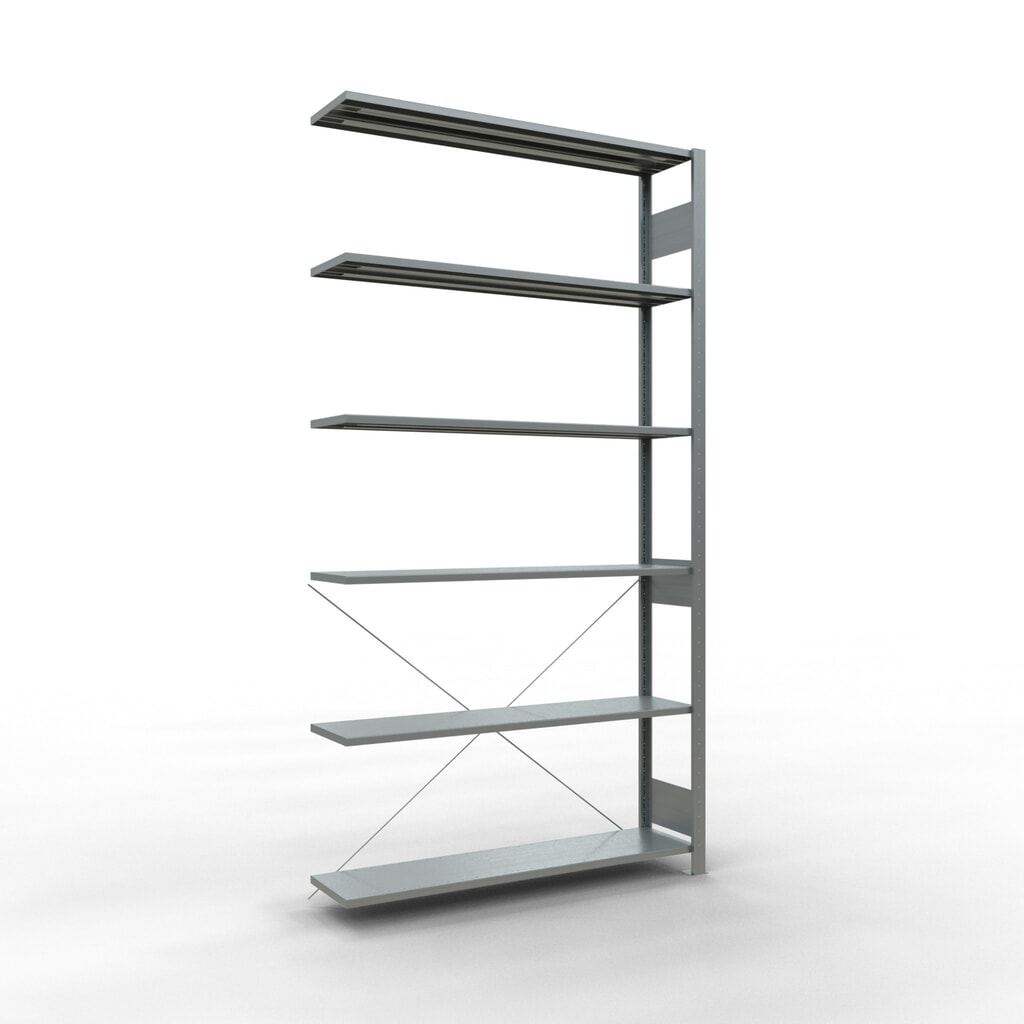 Obrázok výrobku: policový regál SCHULTE bezskrutkový systém prídavná nosnosť regálu 150 kg Galvanizované V x Š x H 2 500 x 1 300 x 300 mm