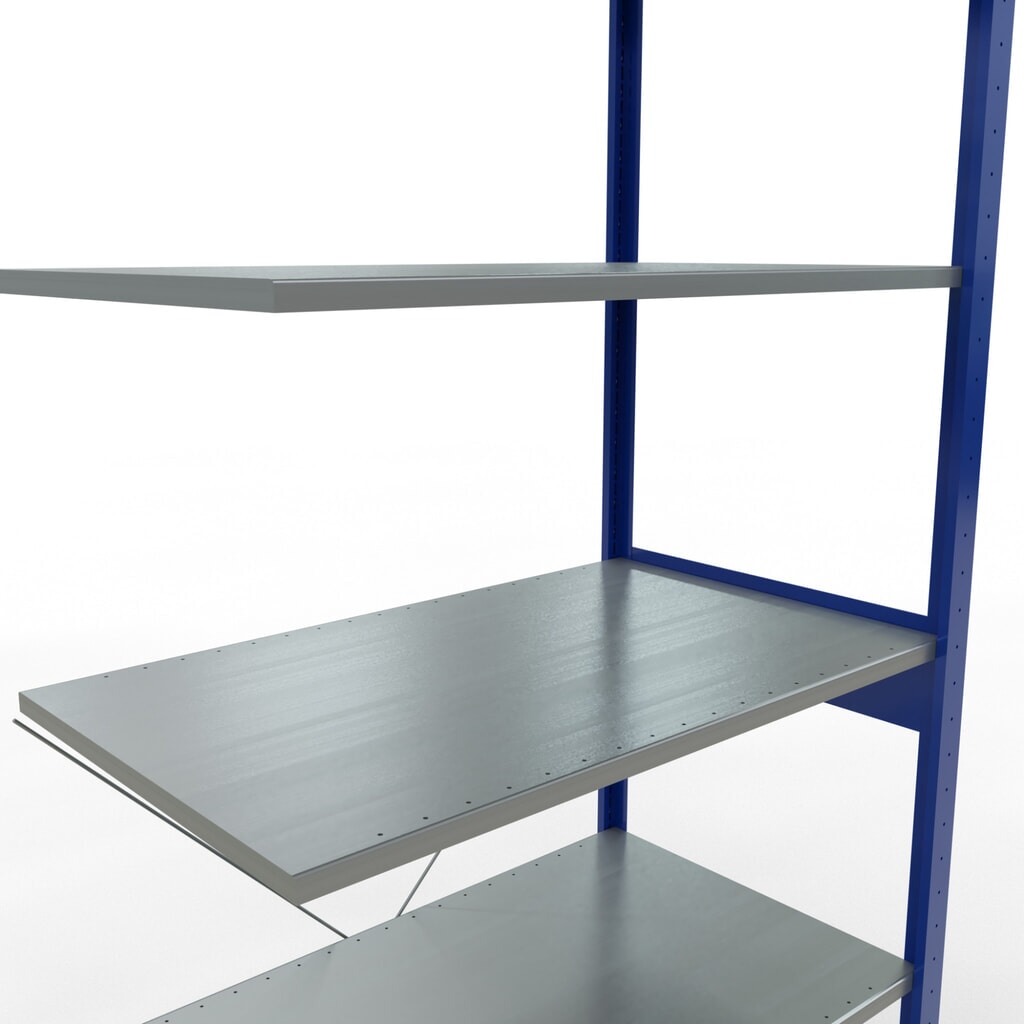 Policový regál SCHULTE zásuvný systém, prídavné pole, nosnosť regálu 150 kg, horca modrá/galvanizovaný, V x Š x H 2 500 x 1 000 x 600 mm Číslo obrázka výrobku 2: Policový regál SCHULTE zásuvný systém, prídavné pole, nosnosť regálu 150 kg, horca modrá/galvanizovaný, V x Š x H 2 500 x 1 000 x 600 mm