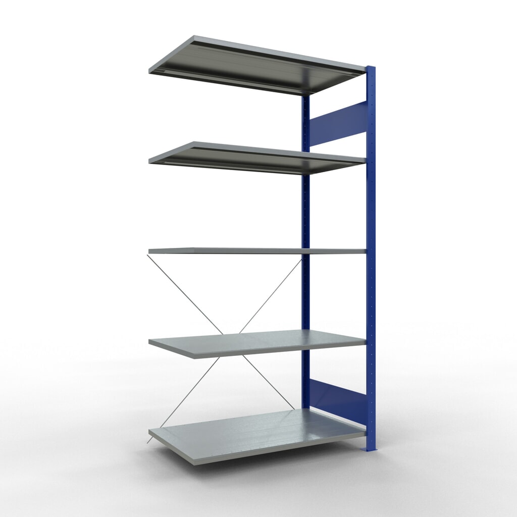 Policový regál SCHULTE zásuvný systém, prídavné pole, nosnosť regálu 150 kg, horca modrá/galvanizovaný, V x Š x H 2 000 x 1 000 x 600 mm Obrázok výrobku: Policový regál SCHULTE zásuvný systém, prídavné pole, nosnosť regálu 150 kg, horca modrá/galvanizovaný, V x Š x H 2 000 x 1 000 x 600 mm