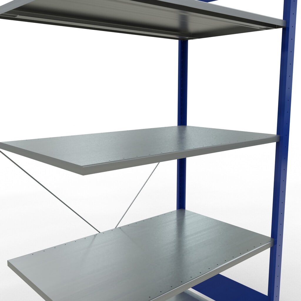 Číslo obrázka výrobku 2: Policový regál SCHULTE zásuvný systém, prídavné pole, nosnosť regálu 150 kg, horca modrá/galvanizovaný, V x Š x H 2 000 x 1 000 x 600 mm
