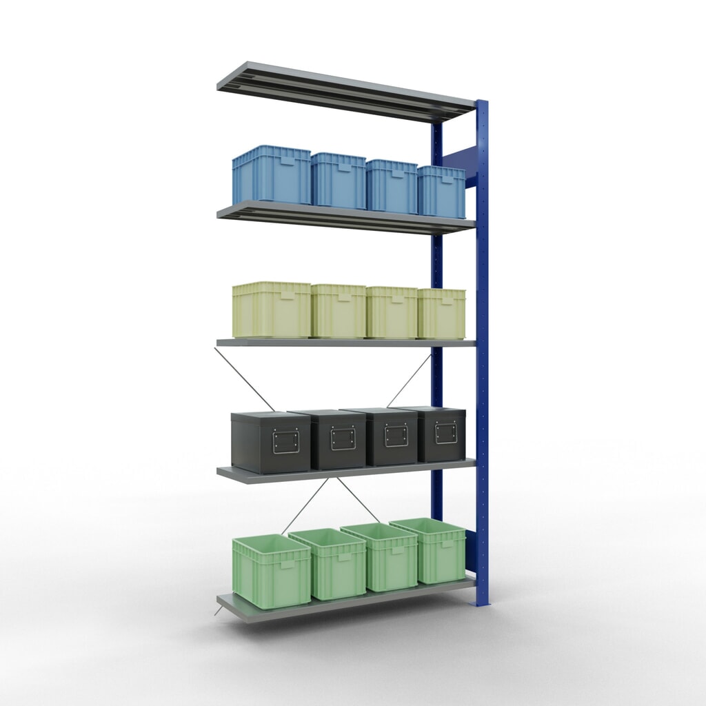 Policový regál SCHULTE zásuvný systém, prídavné pole, nosnosť regálu 150 kg, horca modrá/galvanizovaný, V x Š x H 2 000 x 1 000 x 300 mm Číslo obrázka výrobku 4: Policový regál SCHULTE zásuvný systém, prídavné pole, nosnosť regálu 150 kg, horca modrá/galvanizovaný, V x Š x H 2 000 x 1 000 x 300 mm