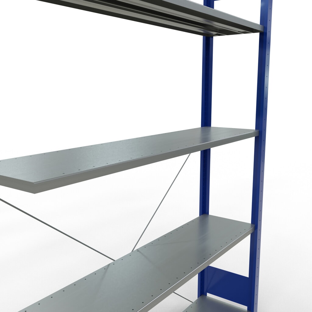 policový regál SCHULTE bezskrutkový systém, prídavné pole, nosnosť regálu 150 kg, horca modrá/galvanizovaný, V x Š x H 2 000 x 1 300 x 300 mm Číslo obrázka výrobku 5: policový regál SCHULTE bezskrutkový systém, prídavné pole, nosnosť regálu 150 kg, horca modrá/galvanizovaný, V x Š x H 2 000 x 1 300 x 300 mm