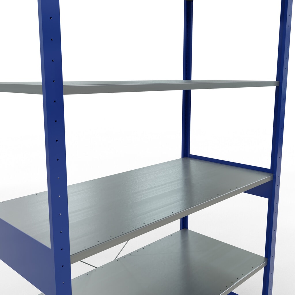 Číslo obrázka výrobku 5: Policový regál SCHULTE v enciánovo modrej/pozinkovaný, zaťaženie police 150 kg, v × š × h 2 500 × 1 360 × 636 mm