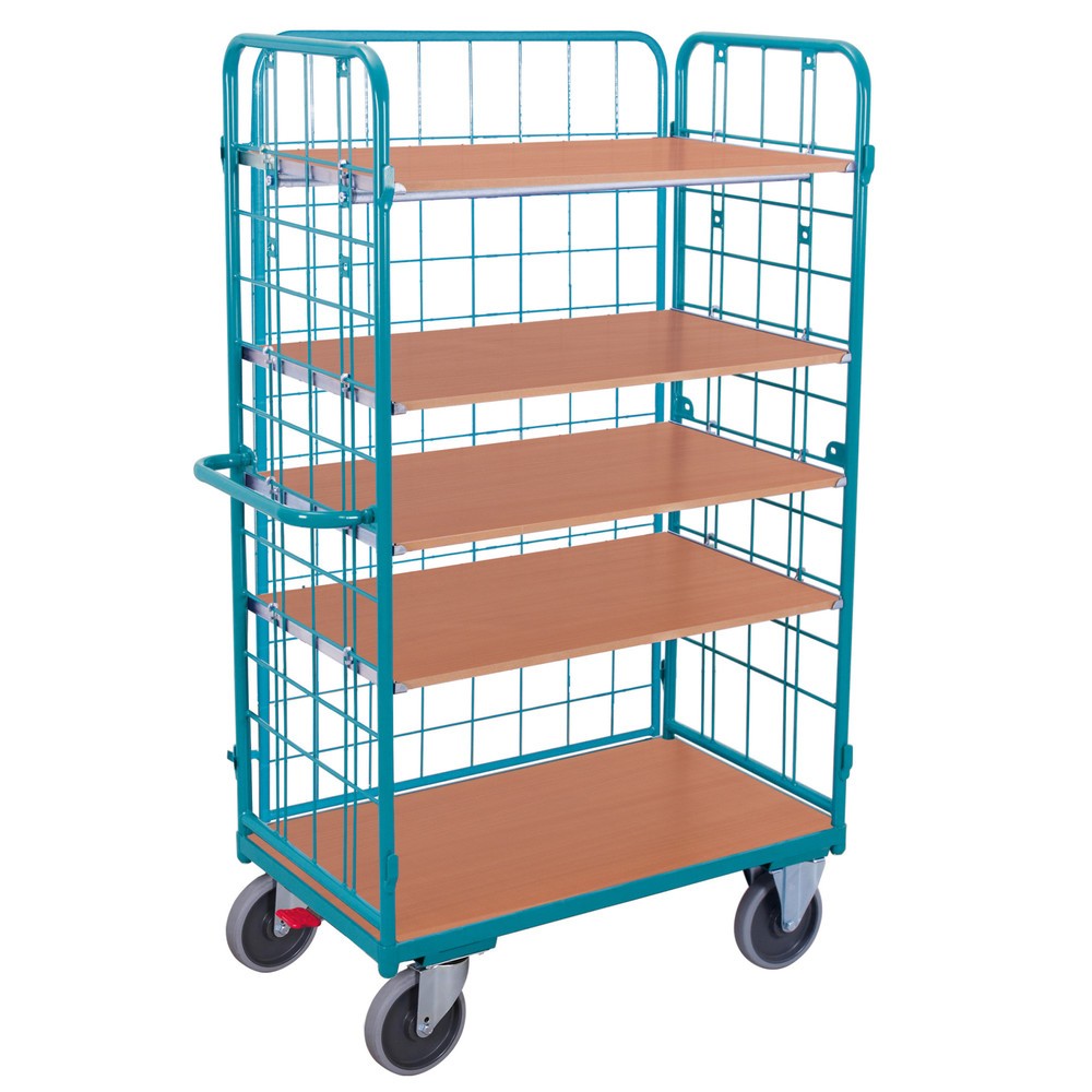 Číslo obrázka výrobku 1: policový vozík Ameise®, s drôteným pletivom, zatvorený na 3 stranách, 5 úrovní 1 200 x 800 mm