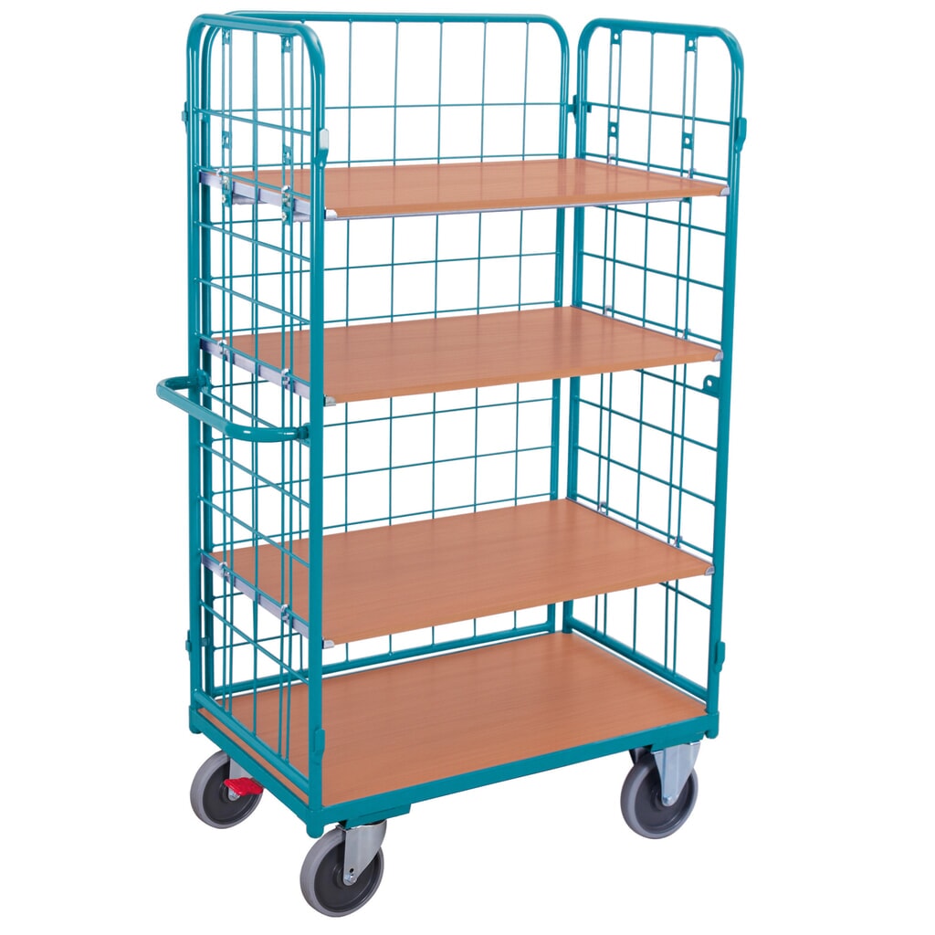 policový vozík Ameise®, s drôteným pletivom, zatvorený na 3 stranách, 4 úrovne 1 000 x 600 mm Obrázok výrobku: policový vozík Ameise®, s drôteným pletivom, zatvorený na 3 stranách, 4 úrovne 1 000 x 600 mm