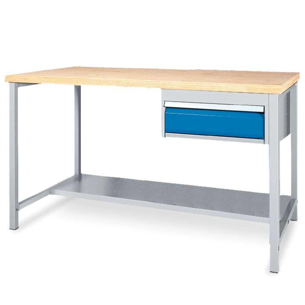 Obrázok výrobku: Pracovný stôl Bedrunka+Hirth s odkladacou plochou + 1 zásuvkou, nosnosť 200 kg, v × š × h 859 × 2 000 × 750 mm