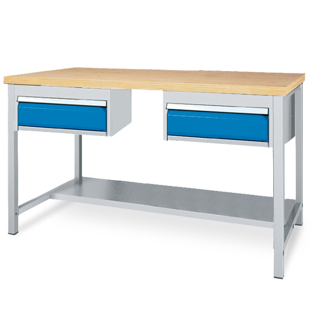 Pracovný stôl Bedrunka+Hirth s odkladacou plochou + 2 zásuvkami, nosnosť 200 kg, v × š × h 859 × 2 000 × 750 mm Obrázok výrobku: Pracovný stôl Bedrunka+Hirth s odkladacou plochou + 2 zásuvkami, nosnosť 200 kg, v × š × h 859 × 2 000 × 750 mm