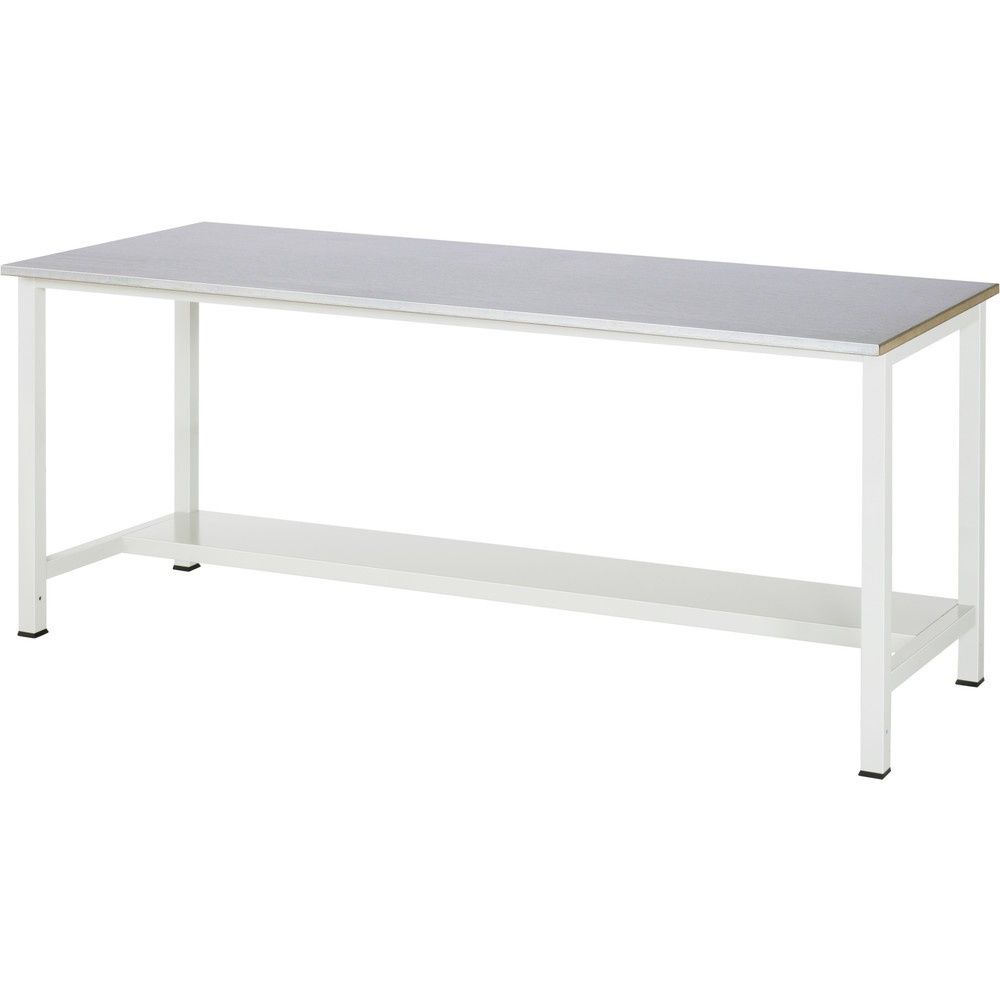 Číslo obrázka výrobku 1: Pracovný stôl RAU 900 s odkladacím dnom, hĺbka 320 mm, v × š × h 825 × 2 500 × 800 mm, pracovná doska s povrchom z oceľového plechu