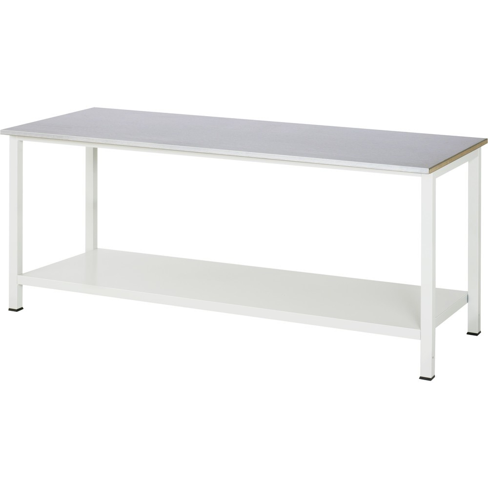 Číslo obrázka výrobku 1: Pracovný stôl RAU 900 s odkladacím dnom, hĺbka 650 mm, v × š × h 825 × 2 500 × 800 mm, pracovná doska s povrchom z oceľového plechu