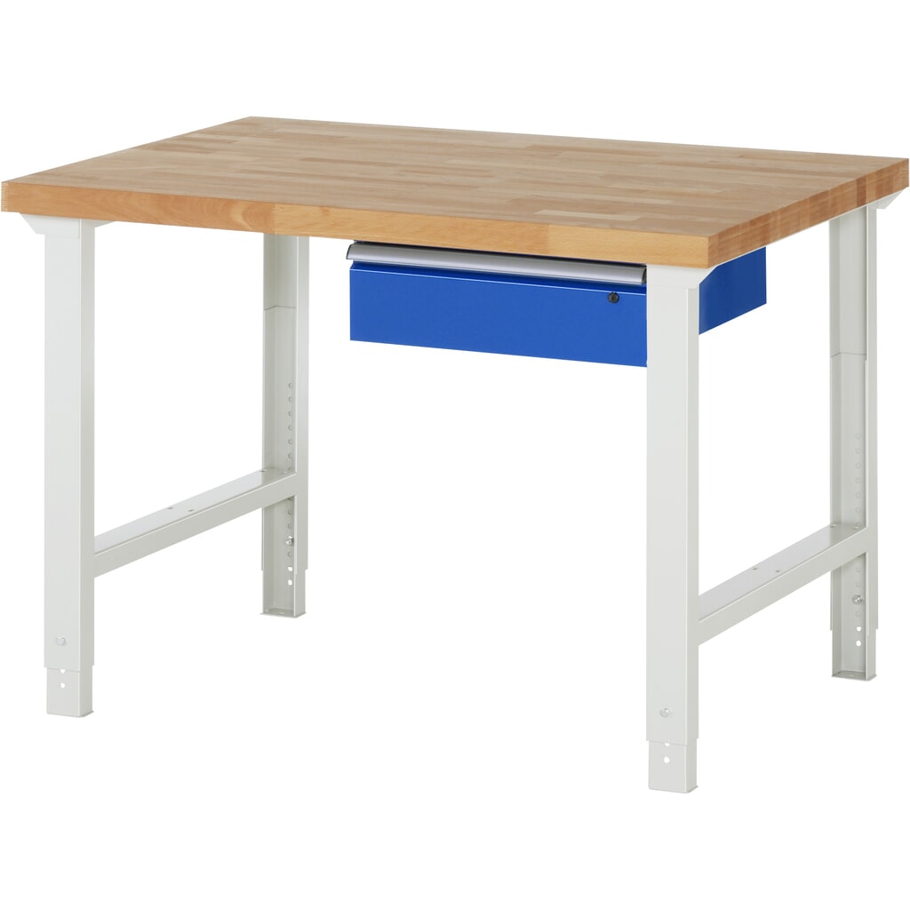 Obrázok výrobku: Pracovný stôl RAU série 7 000, v × š × h 790 – 1 140 × 1 250 × 900 mm, s 1 zásuvkou vpravo