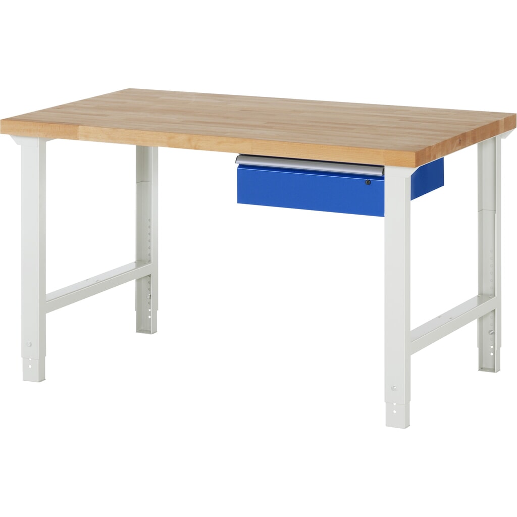 Pracovný stôl RAU série 7 000, v × š × h 790 – 1 140 × 1 500 × 900 mm, s 1 zásuvkou vpravo Obrázok výrobku: Pracovný stôl RAU série 7 000, v × š × h 790 – 1 140 × 1 500 × 900 mm, s 1 zásuvkou vpravo