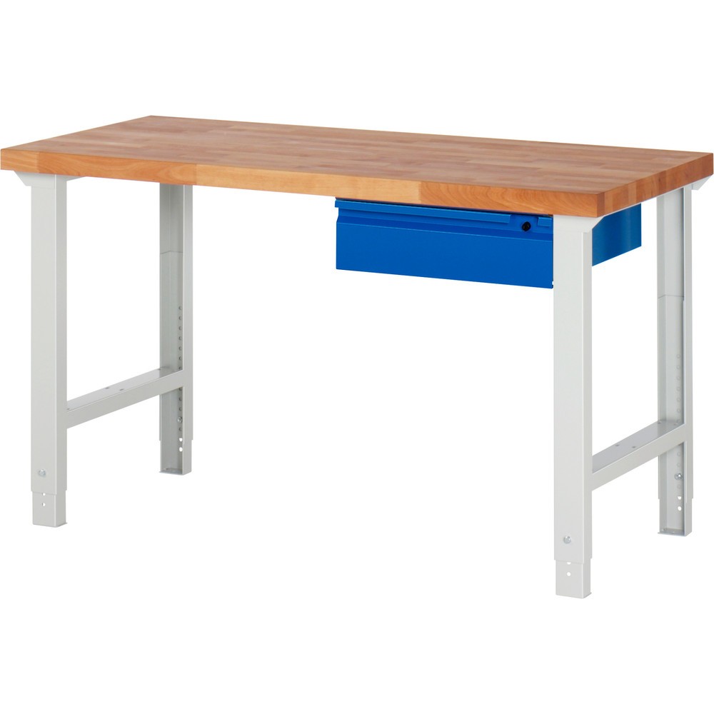 Obrázok výrobku: Pracovný stôl RAU série 7000, v × š × h 790 – 1 140 × 1 500 × 700 mm, 1 zásuv., 1 × 150 mm