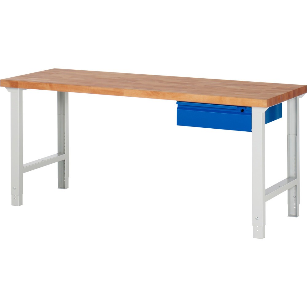 Číslo obrázka výrobku 1: Pracovný stôl RAU série 7000, v × š × h 790 – 1 140 × 2 000 × 700 mm, 1 zásuv., 1 × 150 mm