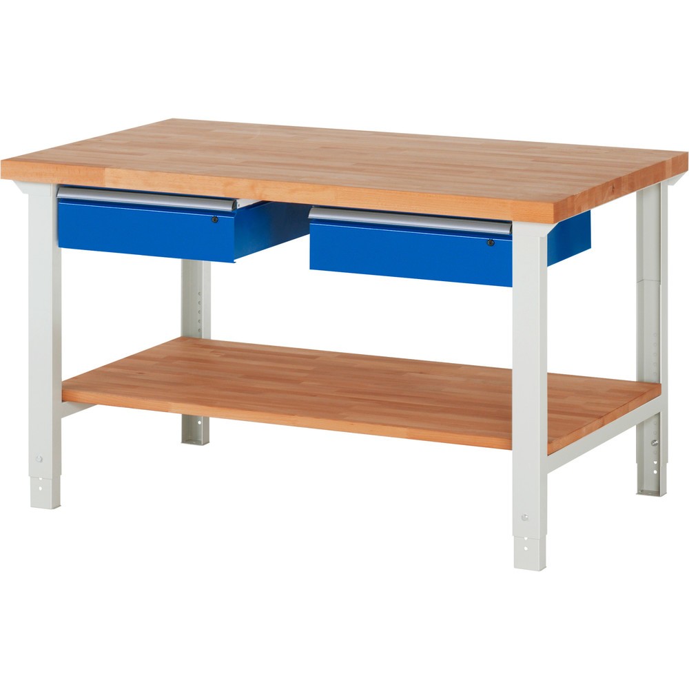 Pracovný stôl RAU série 7000, 1 odkladacie dno z bukového masívu, v × š × h 790 – 1 140 × 1 500 × 900 mm, 2 zásuv. 2 × 150 mm Číslo obrázka výrobku 1: Pracovný stôl RAU série 7000, 1 odkladacie dno z bukového masívu, v × š × h 790 – 1 140 × 1 500 × 900 mm, 2 zásuv. 2 × 150 mm