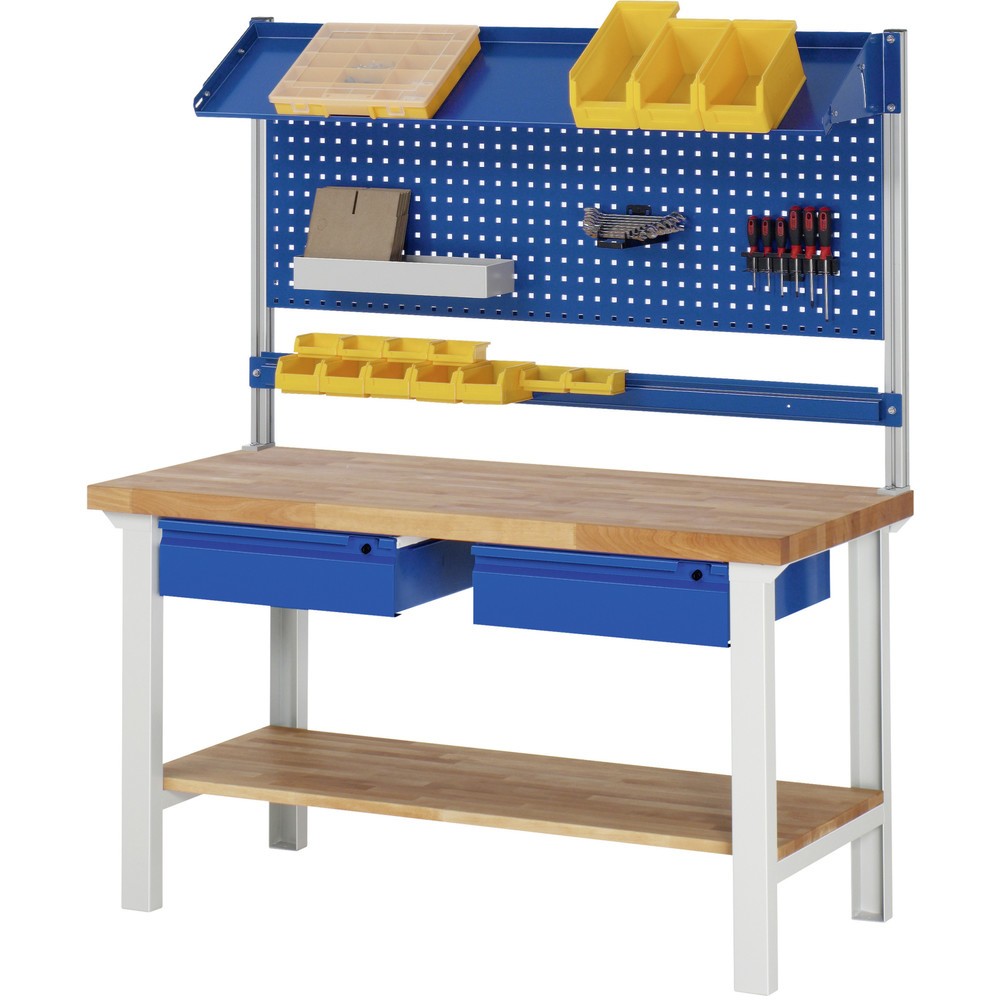 Číslo obrázka výrobku 5: Pracovný stôl RAU série 7000, 1 odkladacie dno z bukového masívu, v × š × h 790 – 1 140 × 1 500 × 700 mm, 2 zásuv. 2 × 150 mm