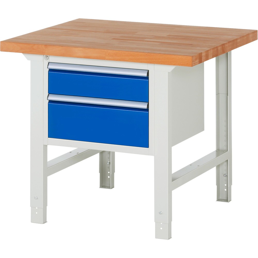 Číslo obrázka výrobku 1: Pracovný stôl RAU série 7000, v × š × h 790 – 1 140 × 1 000 × 900 mm, 2 zásuv., 1 × 150 mm, 1 × 210 mm