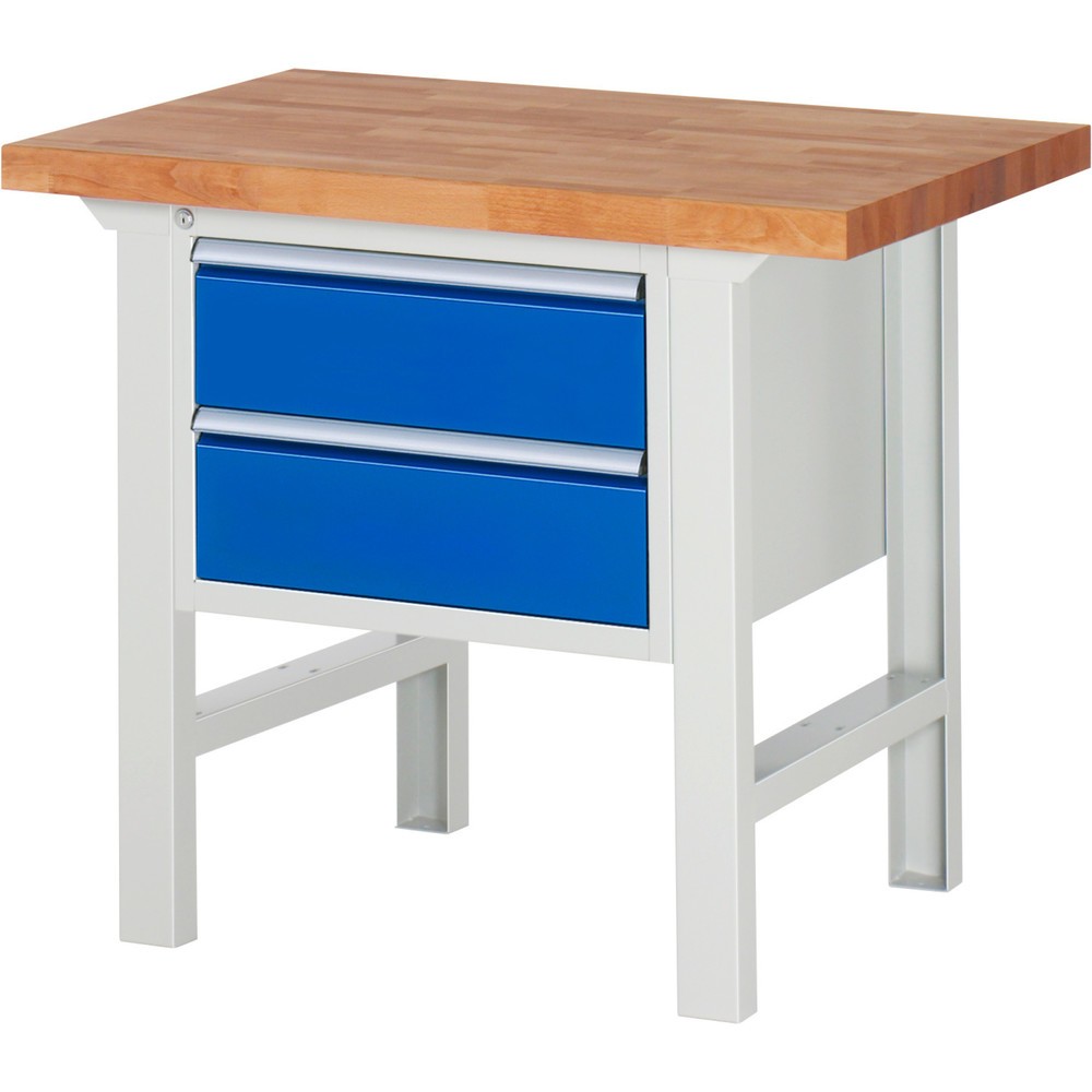 Číslo obrázka výrobku 1: Pracovný stôl RAU série 7000, v × š × h 840 × 1 000 × 700 mm, 2 zásuv. 2 × 180 mm, nosnosť zásuv. 100 kg