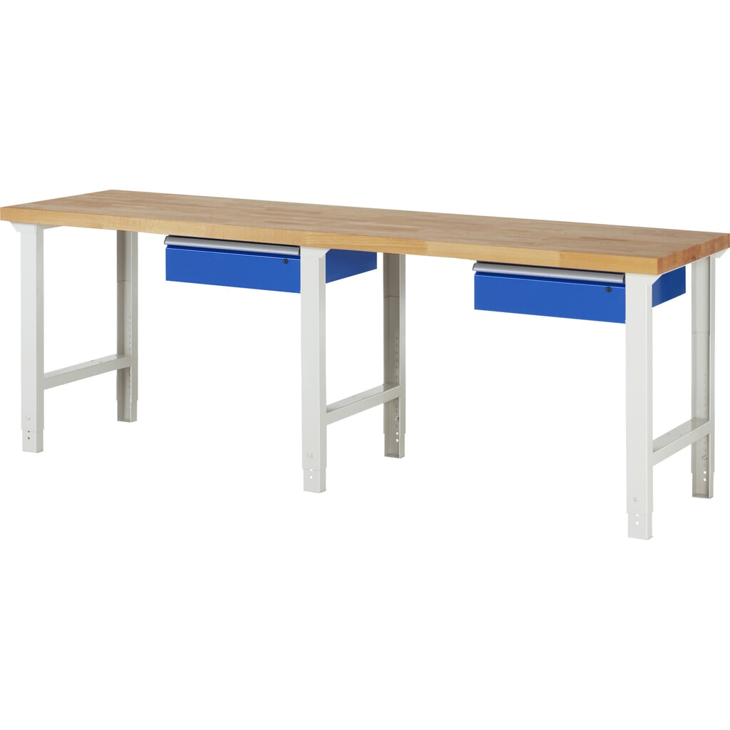 Obrázok výrobku: Pracovný stôl RAU série 7 000, v × š × h 790 – 1 140 × 2 500 × 700 mm, s 2 zásuvkami