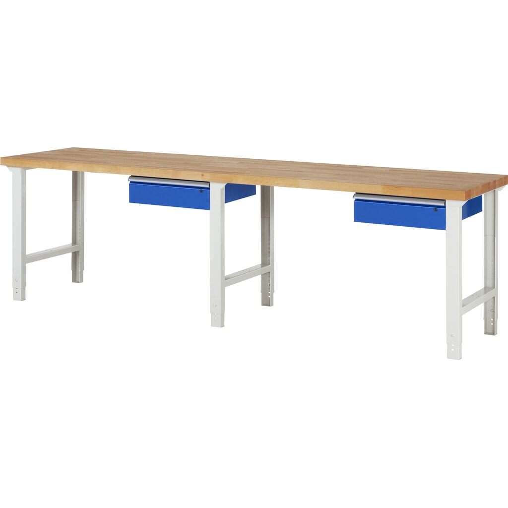Obrázok výrobku: Pracovný stôl RAU série 7 000, v × š × h 790 – 1 140 × 3 000 × 700 mm, s 2 zásuvkami
