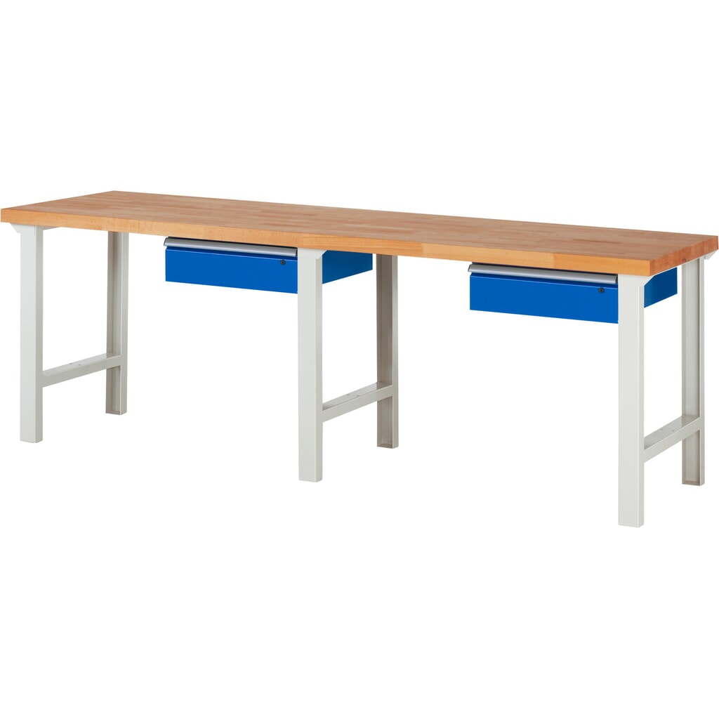 Obrázok výrobku: Pracovný stôl RAU série 7000, v × š × h 840 × 2 500 × 700 mm, 2 zásuv., 2 × 150 mm