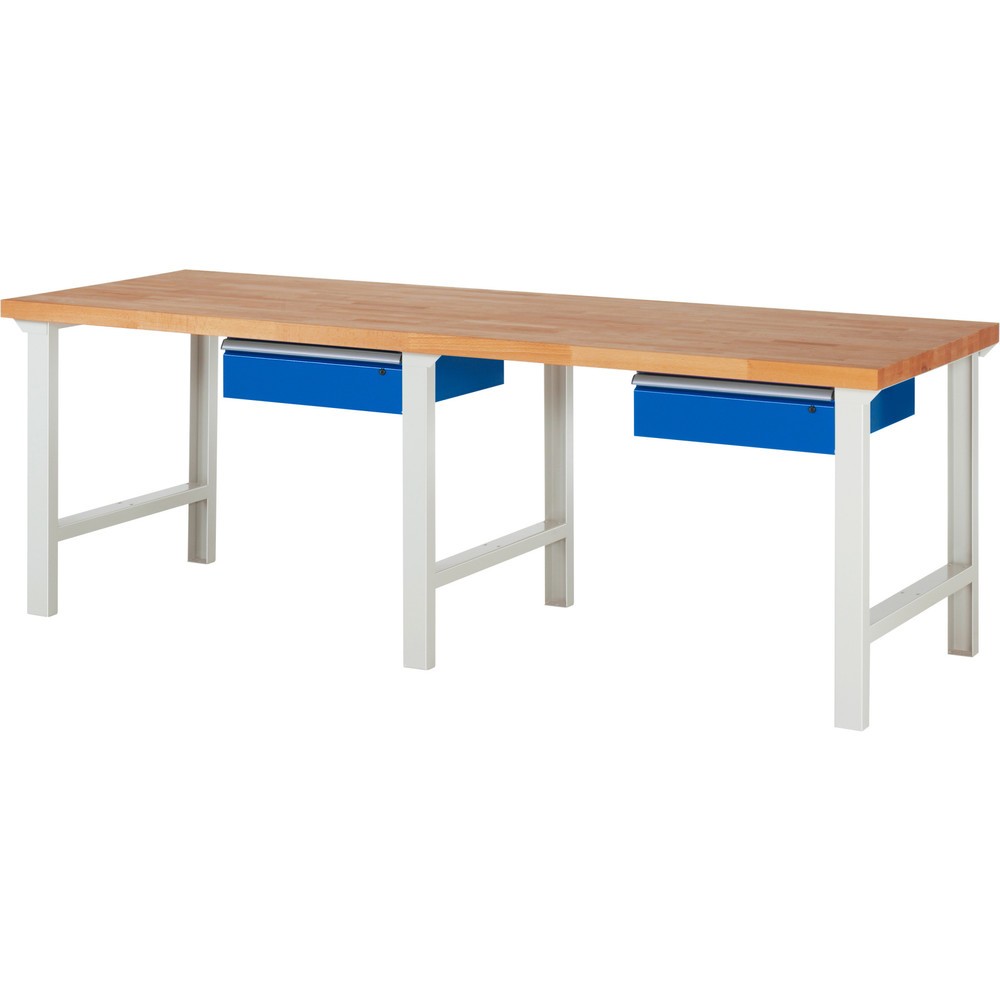 Číslo obrázka výrobku 1: Pracovný stôl RAU série 7000, v × š × h 840 × 2 500 × 900 mm, 2 zásuv., 2 × 150 mm