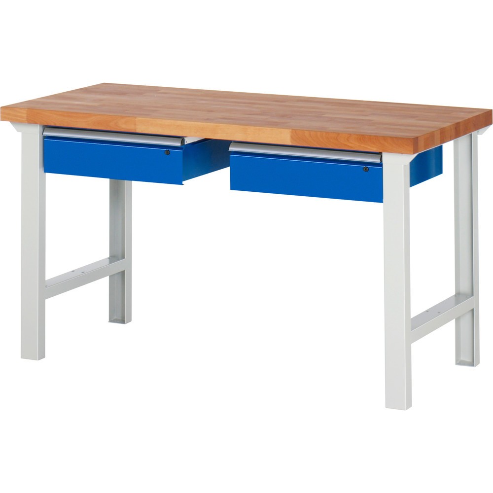 Číslo obrázka výrobku 1: Pracovný stôl RAU série 7000, v × š × h 840 × 1 500 × 700 mm, 2 zásuv., 2 × 150 mm