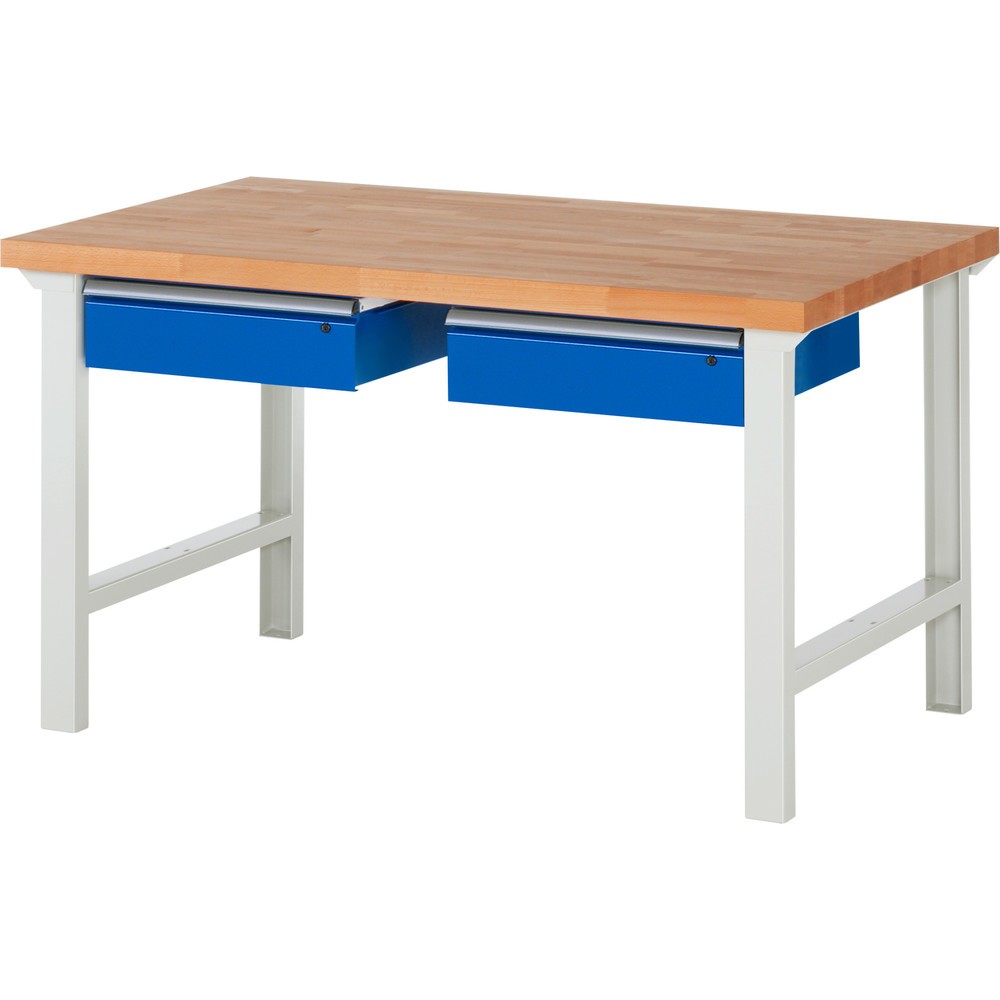 Číslo obrázka výrobku 1: Pracovný stôl RAU série 7000, v × š × h 840 × 1 500 × 900 mm, 2 zásuv., 2 × 150 mm