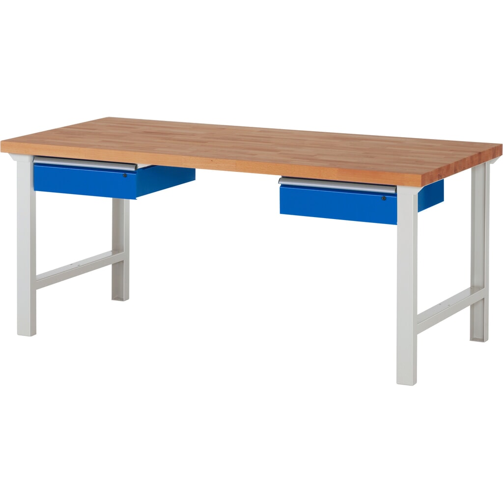 Obrázok výrobku: Pracovný stôl RAU série 7000, v × š × h 840 × 2 000 × 900 mm, 2 zásuv., 2 × 150 mm