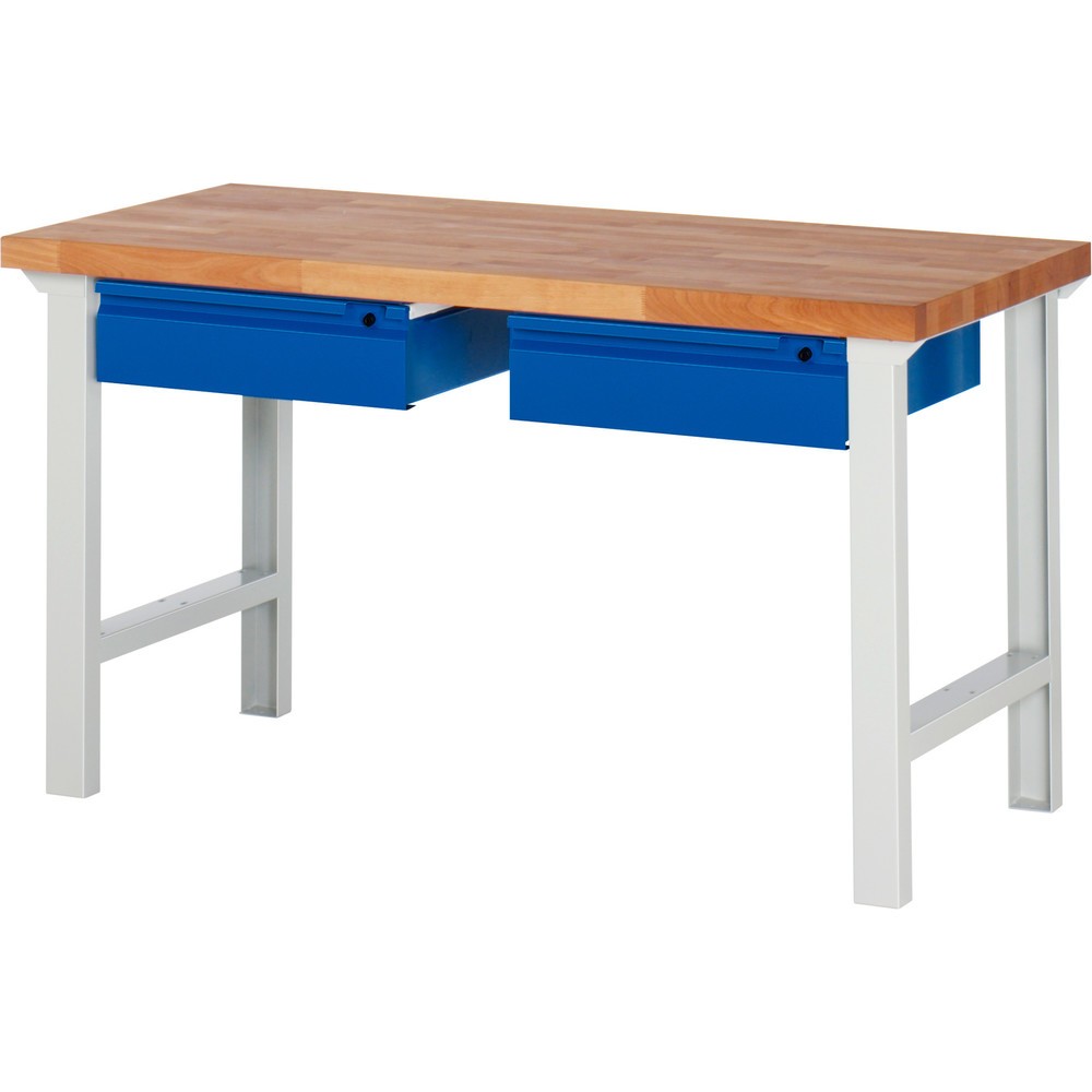 Číslo obrázka výrobku 1: Pracovný stôl RAU série 7000, v × š × h 840 × 1 500 × 700 mm, 2 zásuv., 2 × 150 mm