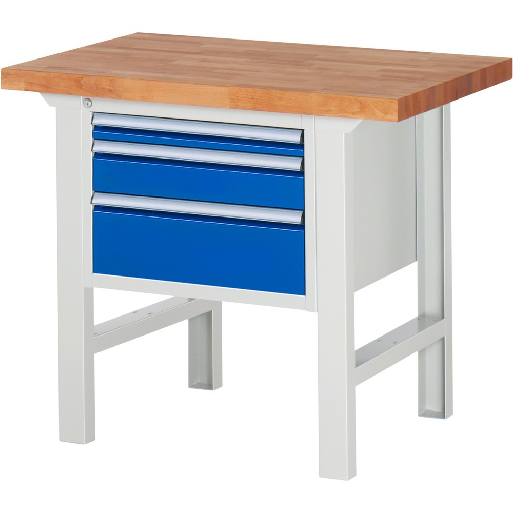 Číslo obrázka výrobku 1: Pracovný stôl RAU série 7000, v × š × h 840 × 1 000 × 700 mm, 3 zásuv., 1 × 60 mm, 1 × 120 mm, 1 × 180 mm