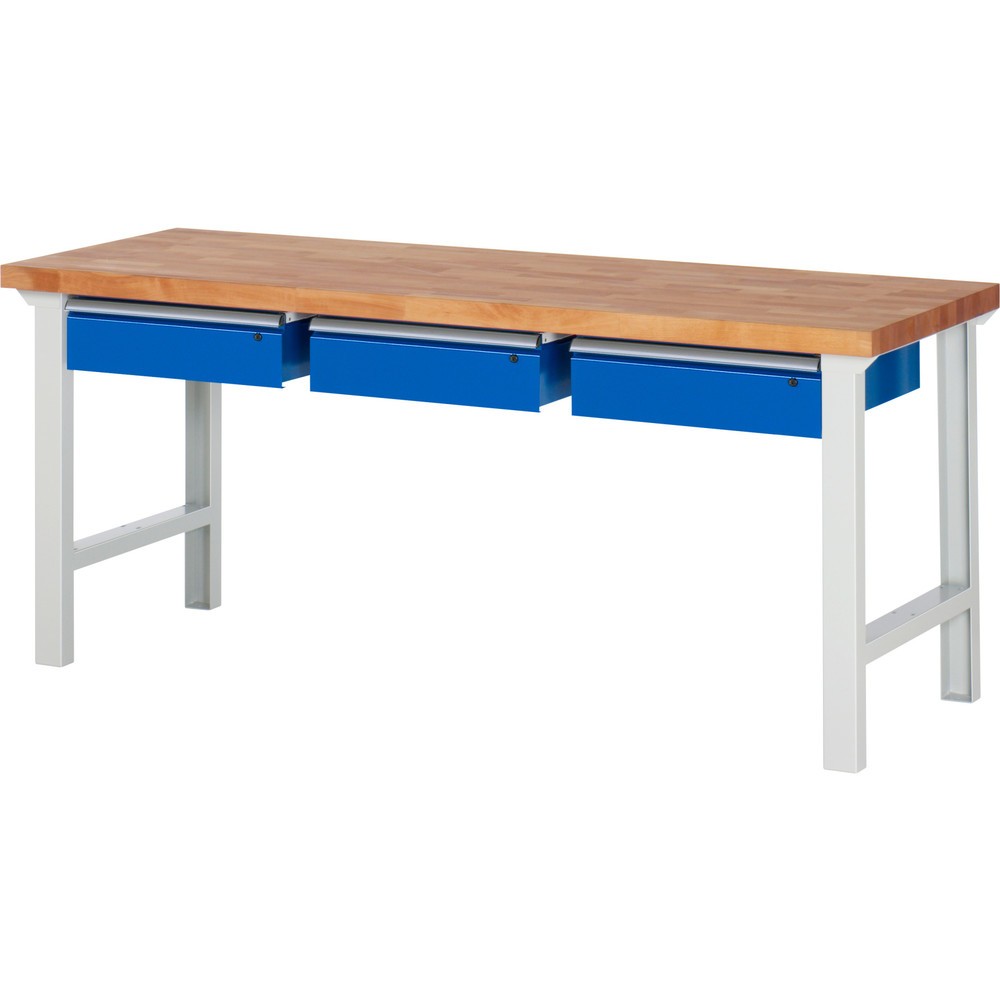 Číslo obrázka výrobku 1: Pracovný stôl RAU série 7000, v × š × h 840 × 2 000 × 700 mm, 3 zásuv. 3 × 150 mm, nosnosť zásuv. 50 kg
