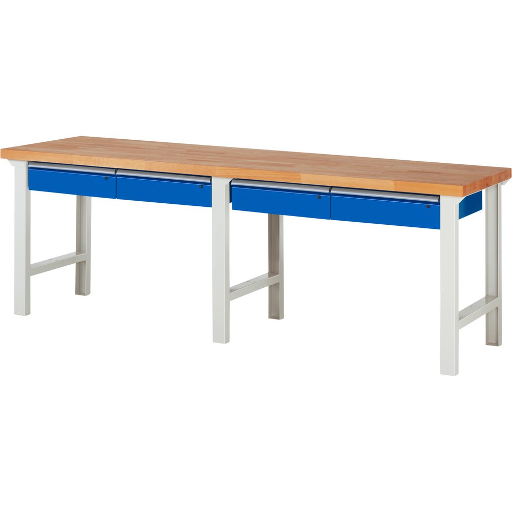 Číslo obrázka výrobku 1: Pracovný stôl RAU série 7000, v × š × h 840 × 2 500 × 700 mm, 4 zásuv., 4 × 150 mm