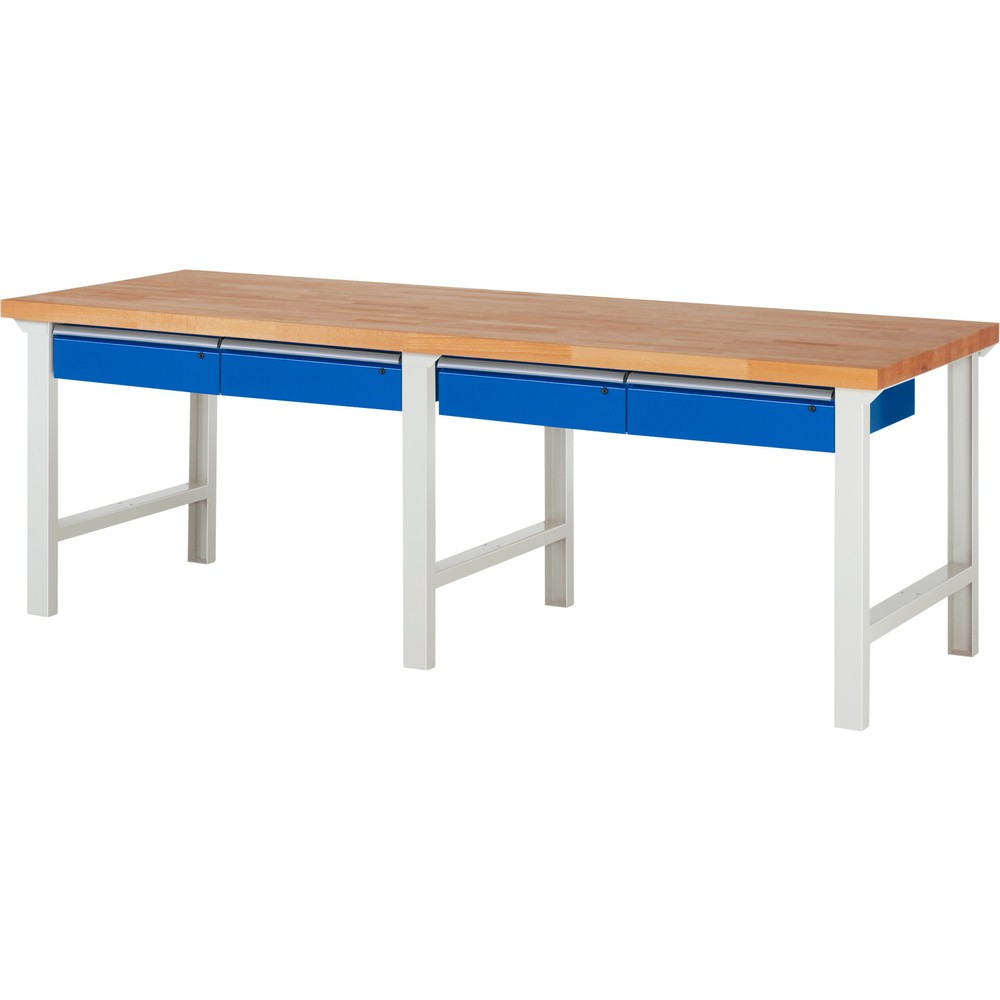 Číslo obrázka výrobku 1: Pracovný stôl RAU série 7000, v × š × h 840 × 2 500 × 900 mm, 4 zásuv., 4 × 150 mm