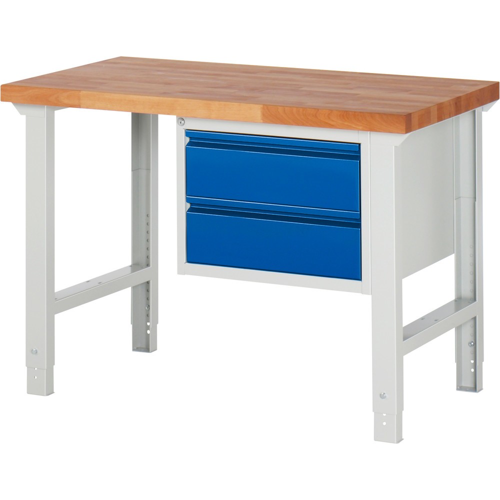 Číslo obrázka výrobku 1: Pracovný stôl RAU série 7000, počet kontajnerov: 1, v × š × h 790 – 1 140 × 1 250 × 700 mm, 2 zásuv. s 90 % vysunutím, 2 × 180 mm