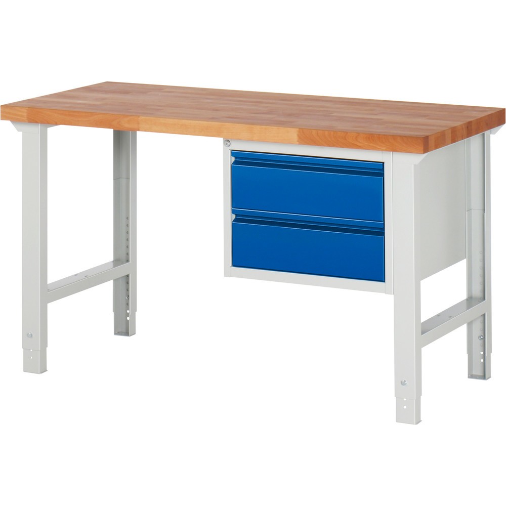 Číslo obrázka výrobku 1: Pracovný stôl RAU série 7000, počet kontajnerov: 1, v × š × h 790 – 1 140 × 1 500 × 700 mm, 2 zásuv. s 90 % vysunutím, 2 × 180 mm