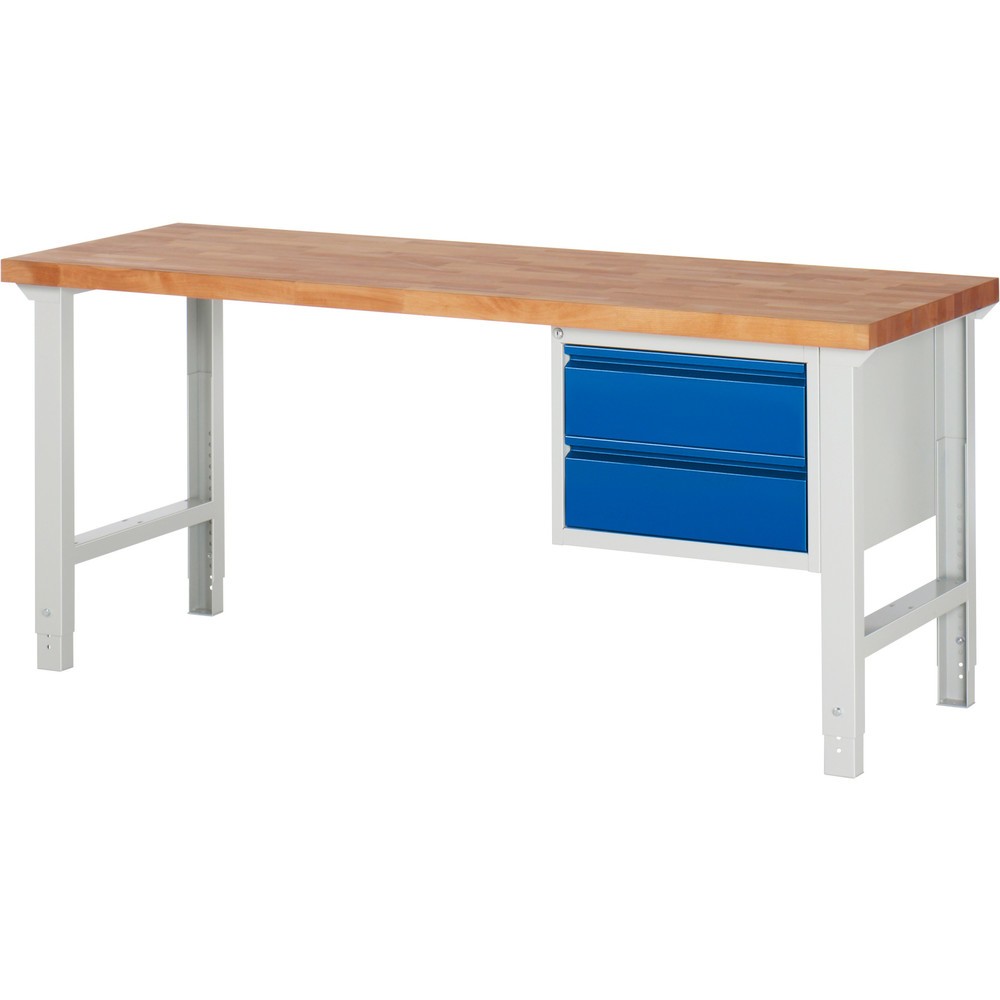 Číslo obrázka výrobku 1: Pracovný stôl RAU série 7000, počet kontajnerov: 1, v × š × h 790 – 1 140 × 2 000 × 700 mm, 2 zásuv. s 90 % vysunutím, 2 × 180 mm